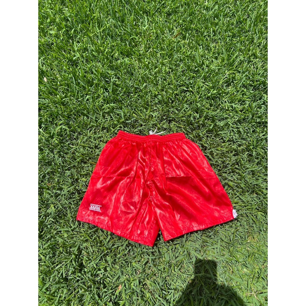 Rare Vintage 90s Xara Nylon Glanz Soccer Shorts Silky Red Shiny Size XL VGC